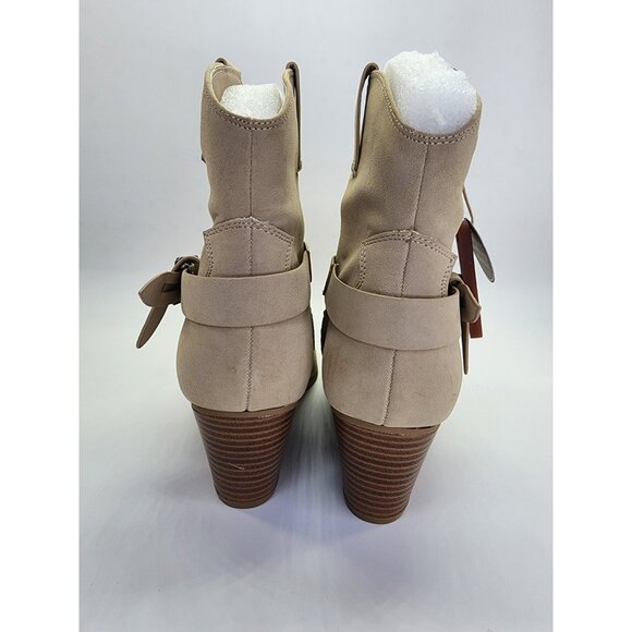 Mia Clement Womens Western Bootie Size 10M Tan Stacked Heel Rustic Slip-On - Picture 5 of 15